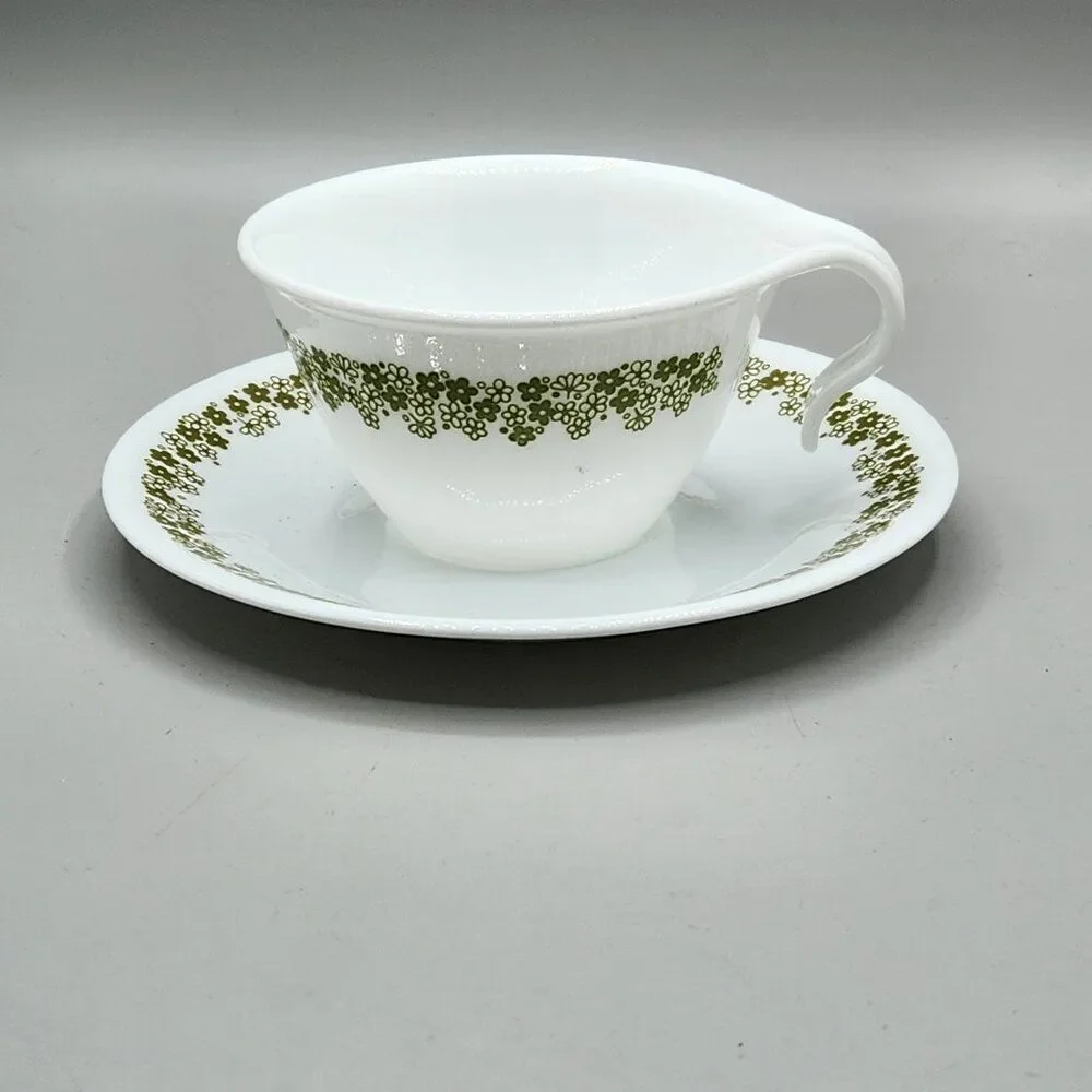 Corning Corelle Green Spring Blossom Crazy Daisy Hook Coffee Cup & Saucer Set 3